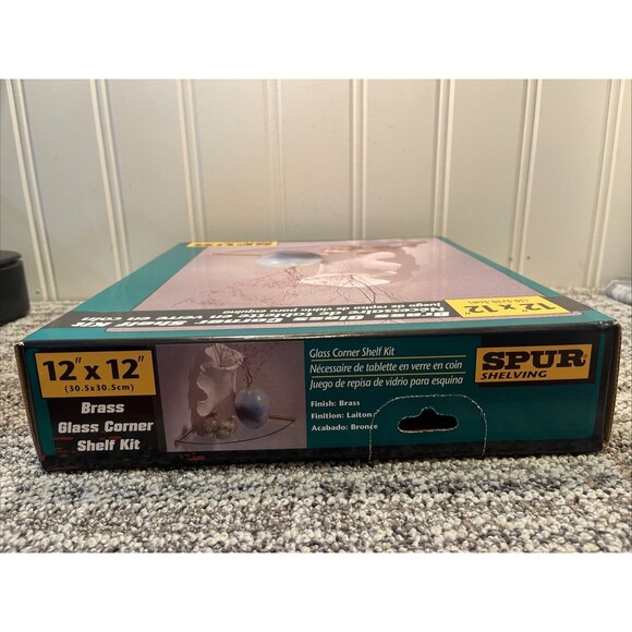 New Cool Brass Glass Corner Shelf Kit 12” X 12” Spur Shelving By Rubbermaid - Picture 4 of 7